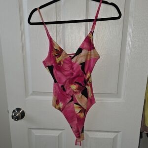 H&M Pink and Black Floral Top